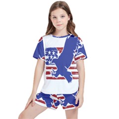 Usa Flag Eagle Symbol American Bald Eagle Country Kids  Tee And Sports Shorts Set by Wegoenart