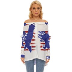 Usa Flag Eagle Symbol American Bald Eagle Country Off Shoulder Chiffon Pocket Shirt by Wegoenart