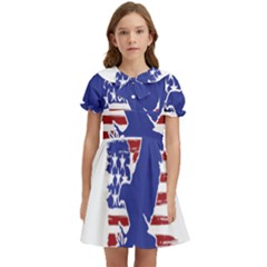 Usa Flag Eagle Symbol American Bald Eagle Country Kids  Bow Tie Puff Sleeve Dress by Wegoenart