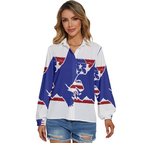 Usa Flag Eagle Symbol American Bald Eagle Country Women s Long Sleeve Button Down Shirt by Wegoenart