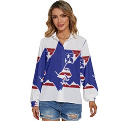 Usa Flag Eagle Symbol American Bald Eagle Country Women s Long Sleeve Button Down Shirt