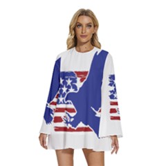 Usa Flag Eagle Symbol American Bald Eagle Country Round Neck Long Sleeve Bohemian Style Chiffon Mini Dress by Wegoenart