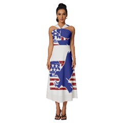 Usa Flag Eagle Symbol American Bald Eagle Country Sleeveless Cross Front Cocktail Midi Chiffon Dress by Wegoenart