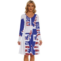 Usa Flag Eagle Symbol American Bald Eagle Country Long Sleeve Dress With Pocket by Wegoenart