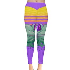 Frog Animal Sun Amphibian Figure Digital Art Leggings  by Wegoenart