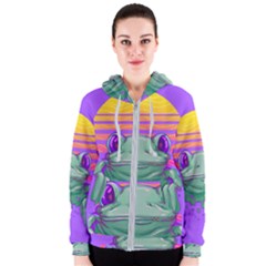 Frog Animal Sun Amphibian Figure Digital Art Women s Zipper Hoodie