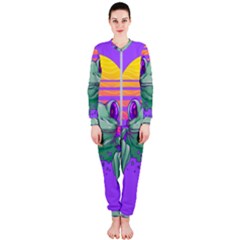 Frog Animal Sun Amphibian Figure Digital Art Onepiece Jumpsuit (ladies)