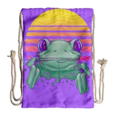 Frog Animal Sun Amphibian Figure Digital Art Drawstring Bag (large) by Wegoenart