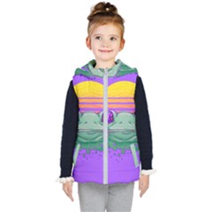 Frog Animal Sun Amphibian Figure Digital Art Kids  Hooded Puffer Vest