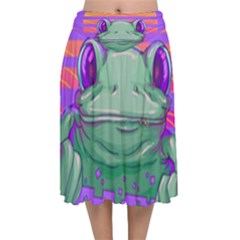 Frog Animal Sun Amphibian Figure Digital Art Velvet Flared Midi Skirt