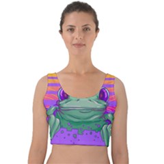 Frog Animal Sun Amphibian Figure Digital Art Velvet Crop Top by Wegoenart