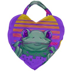 Frog Animal Sun Amphibian Figure Digital Art Giant Heart Shaped Tote by Wegoenart