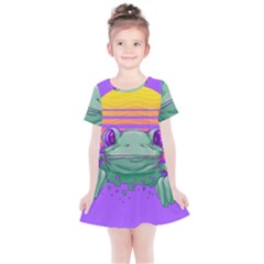 Frog Animal Sun Amphibian Figure Digital Art Kids  Simple Cotton Dress by Wegoenart