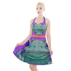 Frog Animal Sun Amphibian Figure Digital Art Halter Party Swing Dress  by Wegoenart