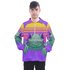 Frog Animal Sun Amphibian Figure Digital Art Men s Half Zip Pullover