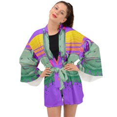 Frog Animal Sun Amphibian Figure Digital Art Long Sleeve Kimono by Wegoenart