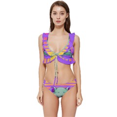 Frog Animal Sun Amphibian Figure Digital Art Low Cut Ruffle Edge Bikini Set by Wegoenart