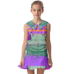 Frog Animal Sun Amphibian Figure Digital Art Kids  Pilgrim Collar Ruffle Hem Dress by Wegoenart