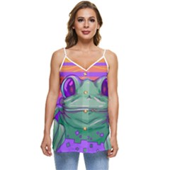 Frog Animal Sun Amphibian Figure Digital Art Casual Spaghetti Strap Chiffon Top by Wegoenart