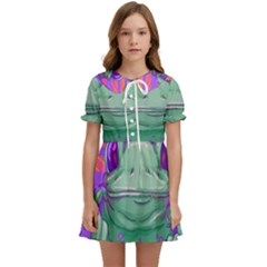 Frog Animal Sun Amphibian Figure Digital Art Kids  Sweet Collar Dress by Wegoenart