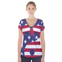 Yang Yin America Flag Abstract Art Asian Balance Short Sleeve Front Detail Top by Wegoenart