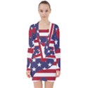 Yang Yin America Flag Abstract Art Asian Balance V-neck Bodycon Long Sleeve Dress View1