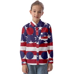 Yang Yin America Flag Abstract Art Asian Balance Kids  Long Sleeve Shirt by Wegoenart