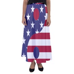 Yang Yin America Flag Abstract Art Asian Balance Flared Maxi Skirt by Wegoenart