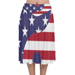 Yang Yin America Flag Abstract Art Asian Balance Velvet Flared Midi Skirt