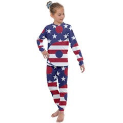 Yang Yin America Flag Abstract Art Asian Balance Kids  Long Sleeve Set 