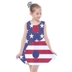 Yang Yin America Flag Abstract Art Asian Balance Kids  Summer Dress by Wegoenart