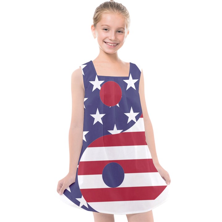 Yang Yin America Flag Abstract Art Asian Balance Kids  Cross Back Dress