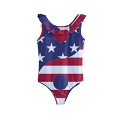 Yang Yin America Flag Abstract Art Asian Balance Kids  Frill Swimsuit by Wegoenart