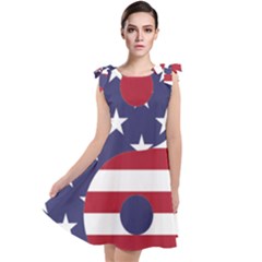 Yang Yin America Flag Abstract Art Asian Balance Tie Up Tunic Dress by Wegoenart