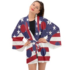 Yang Yin America Flag Abstract Art Asian Balance Long Sleeve Kimono by Wegoenart