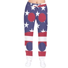 Yang Yin America Flag Abstract Art Asian Balance Women Velvet Drawstring Pants