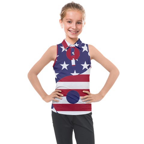 Yang Yin America Flag Abstract Art Asian Balance Kids  Sleeveless Polo Tee by Wegoenart