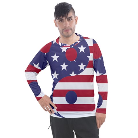 Yang Yin America Flag Abstract Art Asian Balance Men s Pique Long Sleeve Tee by Wegoenart