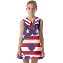 Yang Yin America Flag Abstract Art Asian Balance Kids  Pilgrim Collar Ruffle Hem Dress by Wegoenart