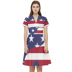 Yang Yin America Flag Abstract Art Asian Balance Short Sleeve Waist Detail Dress by Wegoenart