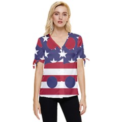 Yang Yin America Flag Abstract Art Asian Balance Bow Sleeve Button Up Top by Wegoenart