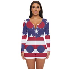 Yang Yin America Flag Abstract Art Asian Balance Long Sleeve Boyleg Swimsuit by Wegoenart