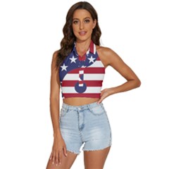 Yang Yin America Flag Abstract Art Asian Balance Backless Halter Cami Shirt