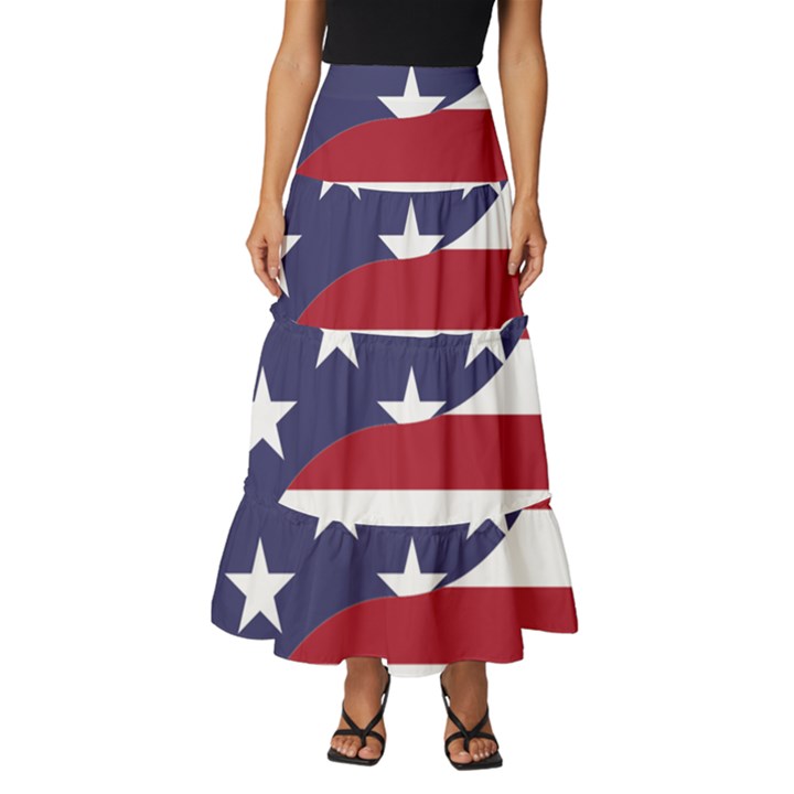 Yang Yin America Flag Abstract Art Asian Balance Tiered Ruffle Maxi Skirt