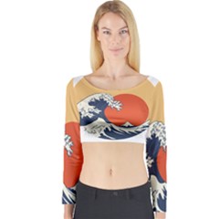 The Great Wave Off Kanagawa Waves Long Sleeve Crop Top by Wegoenart