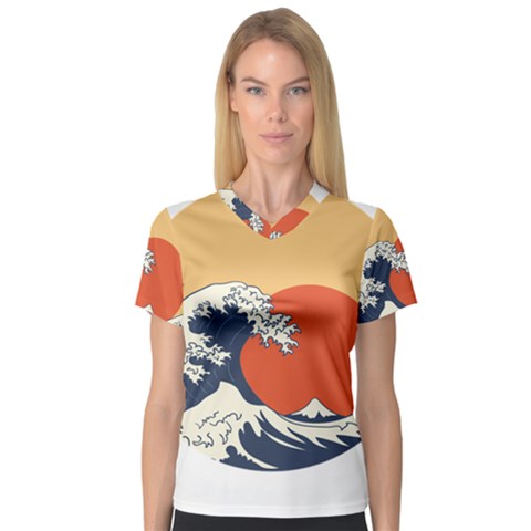 The Great Wave Off Kanagawa Waves V-neck Sport Mesh Tee by Wegoenart