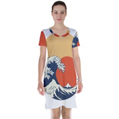 The Great Wave Off Kanagawa Waves Short Sleeve Nightdress by Wegoenart