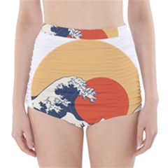 The Great Wave Off Kanagawa Waves High-waisted Bikini Bottoms by Wegoenart