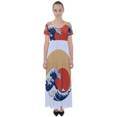 The Great Wave Off Kanagawa Waves High Waist Short Sleeve Maxi Dress by Wegoenart