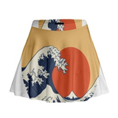 The Great Wave Off Kanagawa Waves Mini Flare Skirt by Wegoenart